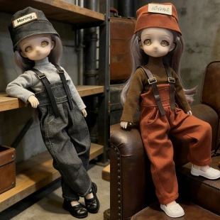 新款6分bjd娃衣工装裤30厘米cos可动人偶套装女孩单个玩偶