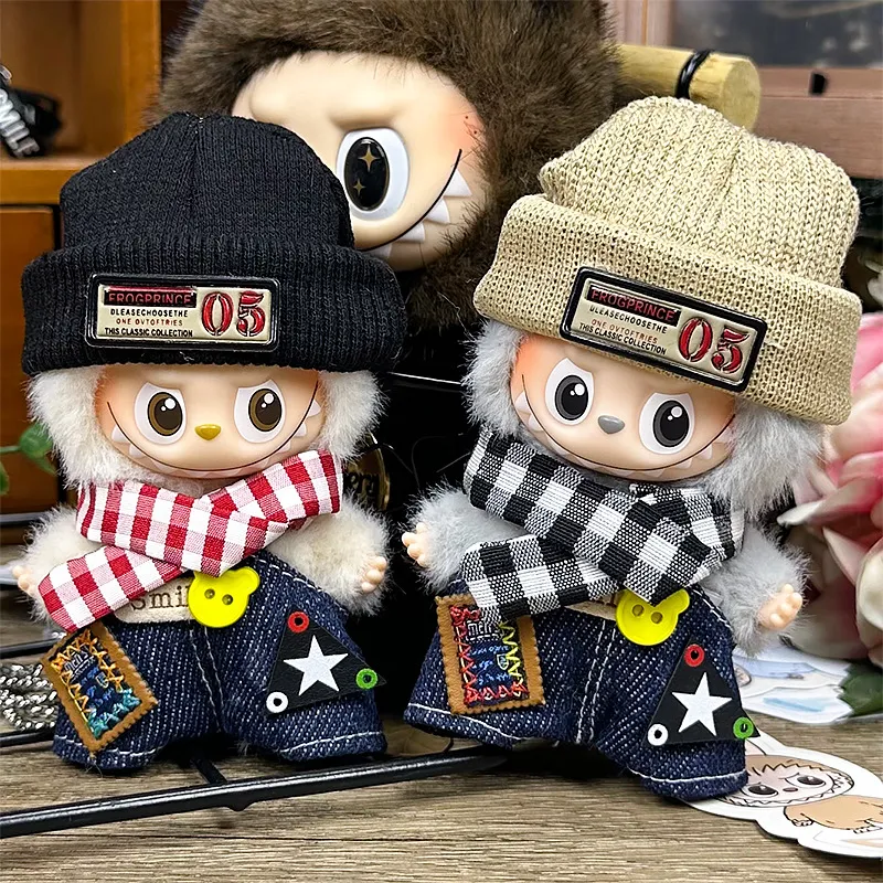 仅衣服适用四代迷你版拉布布4代Labubu娃衣时尚达人背带裤针织帽