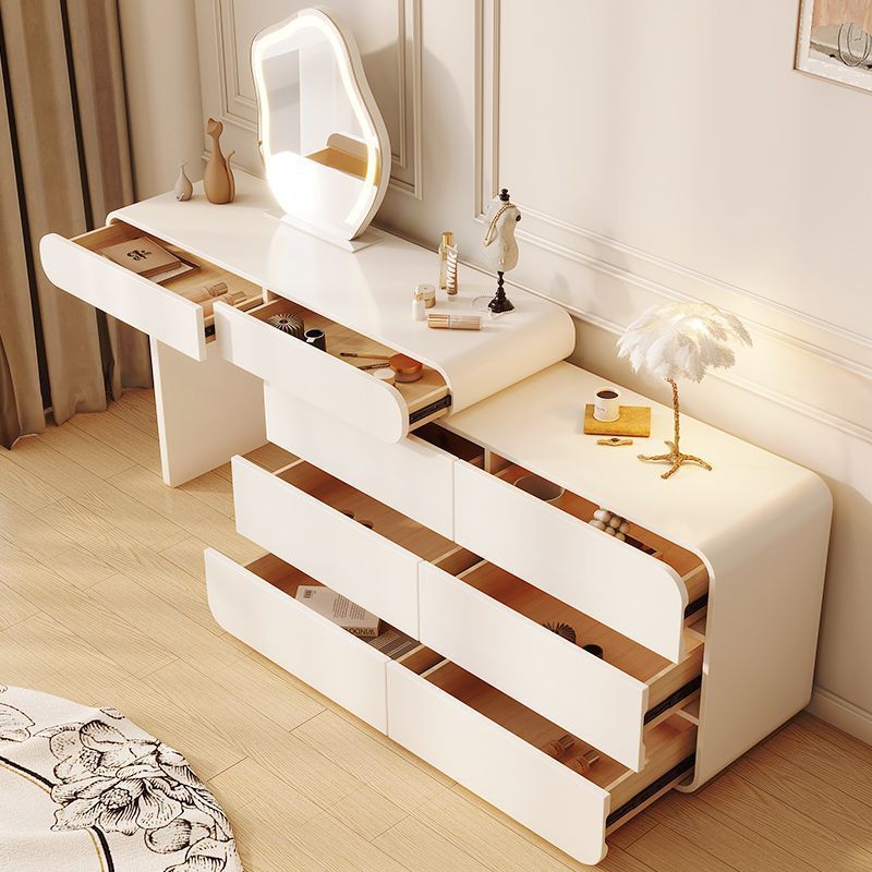 全实木轻奢梳妆台卧室斗柜化妆台可伸缩转角l型书桌现代简约烤漆