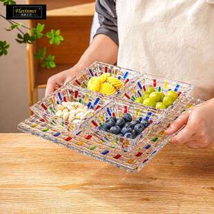 弗莱文茨水晶玻璃手绘编织碗托盘果盘一盘4碗欧式轻奢套装干果盘