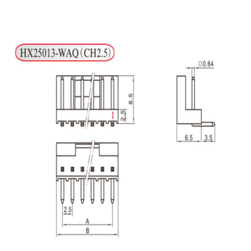 HXH红星接插件CH2.5 弯针座HX25013-2WAQ 3A 4A 5A 6A 7A 8AWAQ