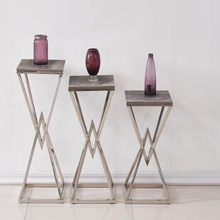 FG108花架岩板轻奢极简菱形设计风格边几客厅阳台三个小花架家用