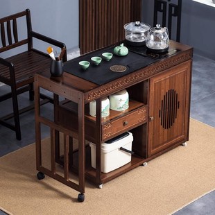 旋转茶桌阳台家用移动茶台喝茶桌椅组M合小型茶几具烧水壶套 中式