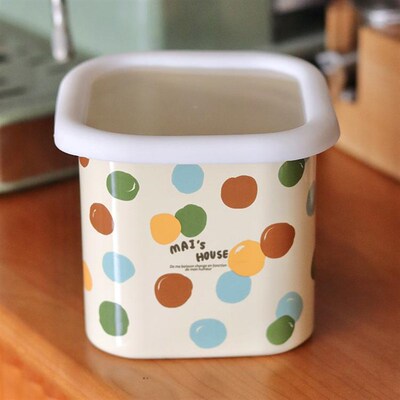 老麦【自制】fins波点复古搪瓷保鲜盒猪油罐收纳罐密封罐零食罐