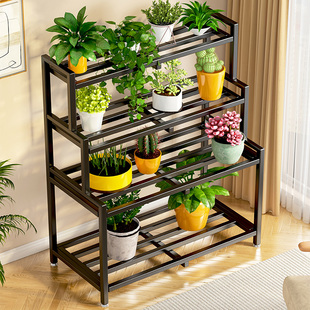阳台花架置物架客m厅落地式多层铁艺阶梯形托架花盆植物摆放层架