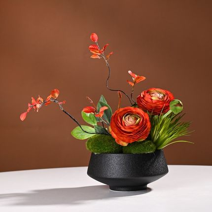 包厢圆形转盘仿真花餐桌上假花中式E摆件酒店大圆桌中间餐桌花摆