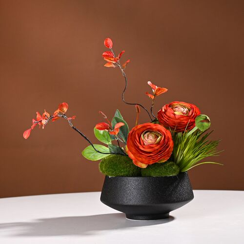 包厢圆形转盘仿真花餐桌上假花中式E摆件酒店大圆桌中间餐桌花摆