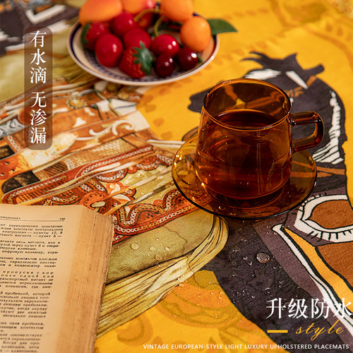 欧式轻奢马橙色短l毛绒桌布防水防烫雪尼尔长方形台布茶几圆桌盖