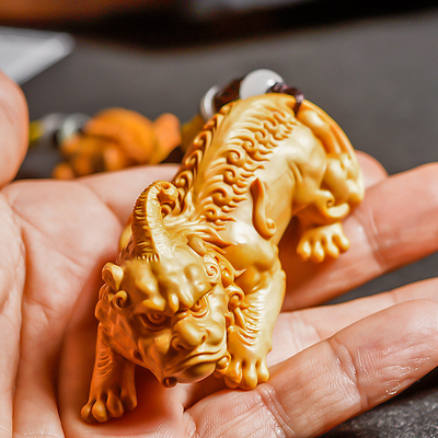 小叶黄杨木雕刻手把件天禄雌雄貔貅男I女摆件实木文玩手工艺礼品