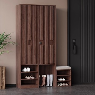 家用门口实木鞋柜门外走廊收纳柜带锁玄关柜中式储物柜换鞋凳可坐