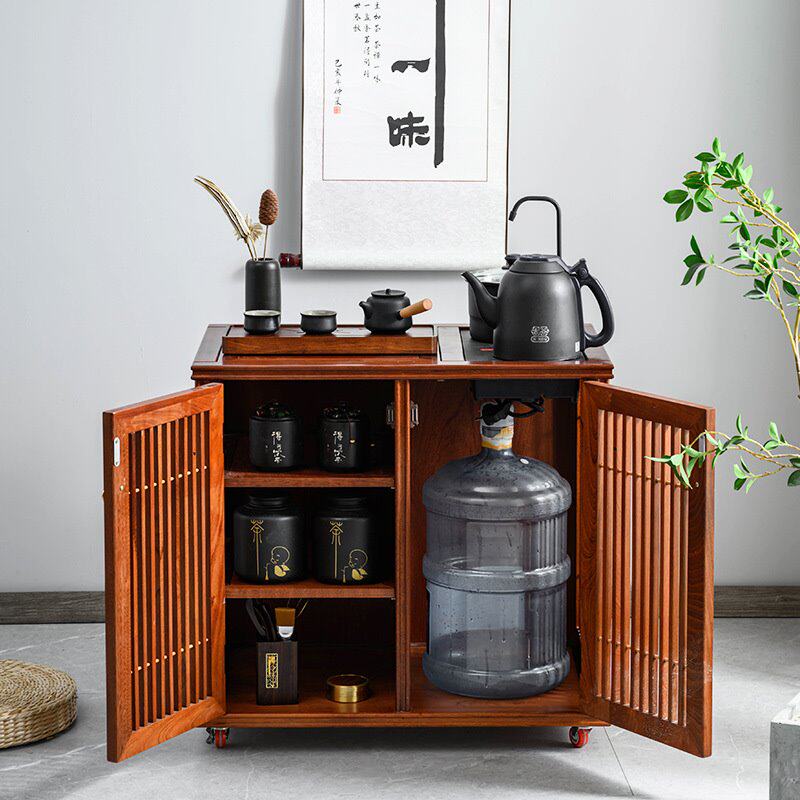 花梨实木茶柜新中式移动茶水柜原木茶台烧水壶一体茶几整装小茶台