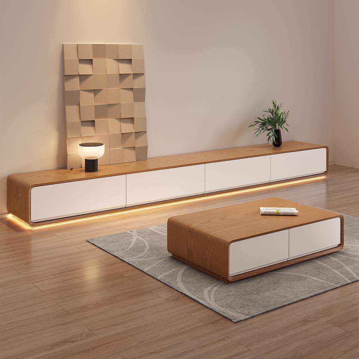 实木电视柜茶几组合小户型简约现代收纳储物柜一体落地日系原木色