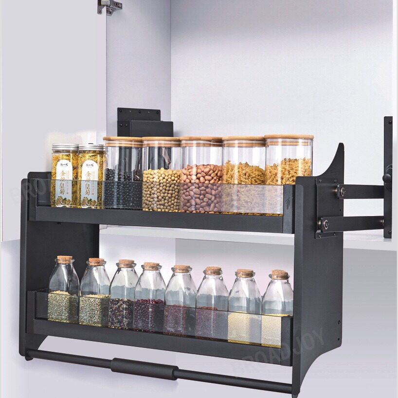 厨房吊柜拉篮升降下拉式调料架子置物架收纳橱柜改造调味品篮