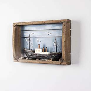 复古风格帆船装饰框立体画装饰挂件室内墙壁背景个性化木质挂饰