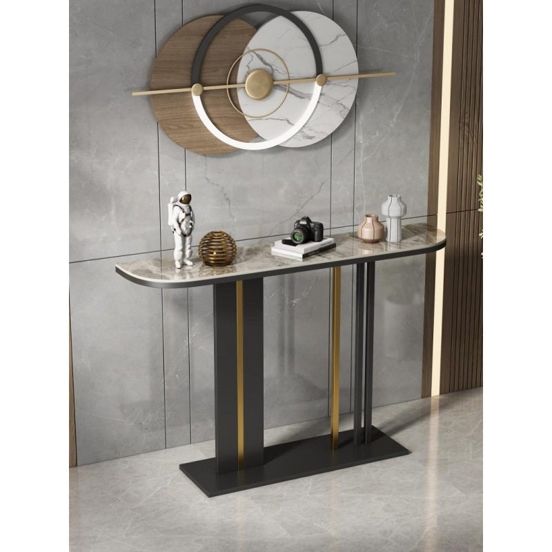 创意轻奢入户岩板玄关桌现代简约极简玄关台靠墙半圆端景台条案