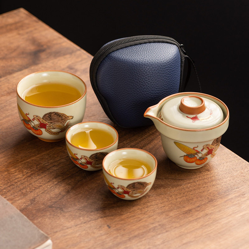 黄汝一壶三杯旅行茶具快客杯富甲天下开片可养高档户外便携泡茶壶