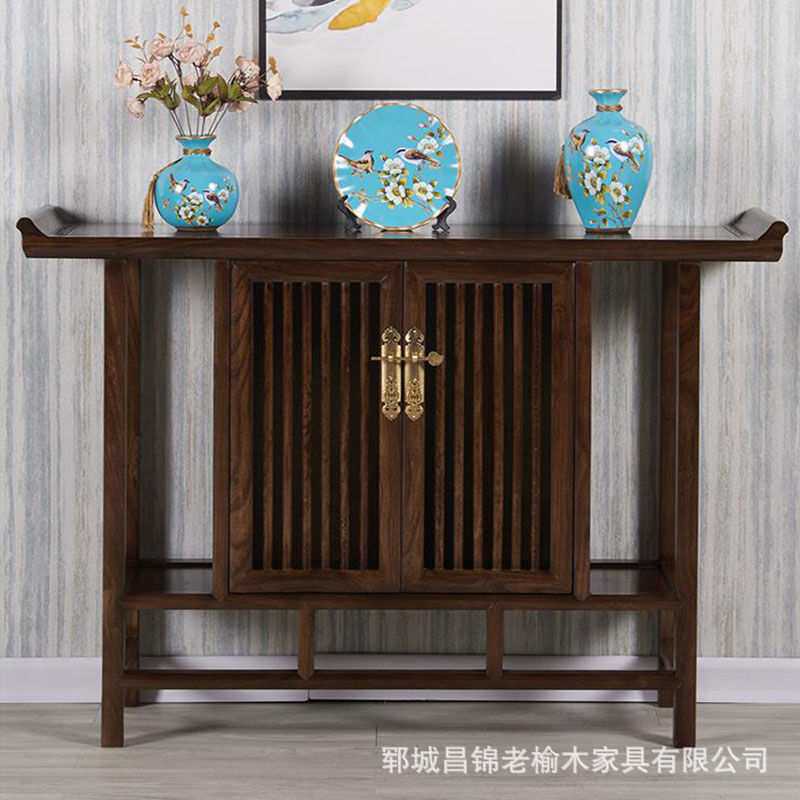 轻奢复古实木入户门储物柜玄关条案桌子老榆木供桌供台摆件奉供台