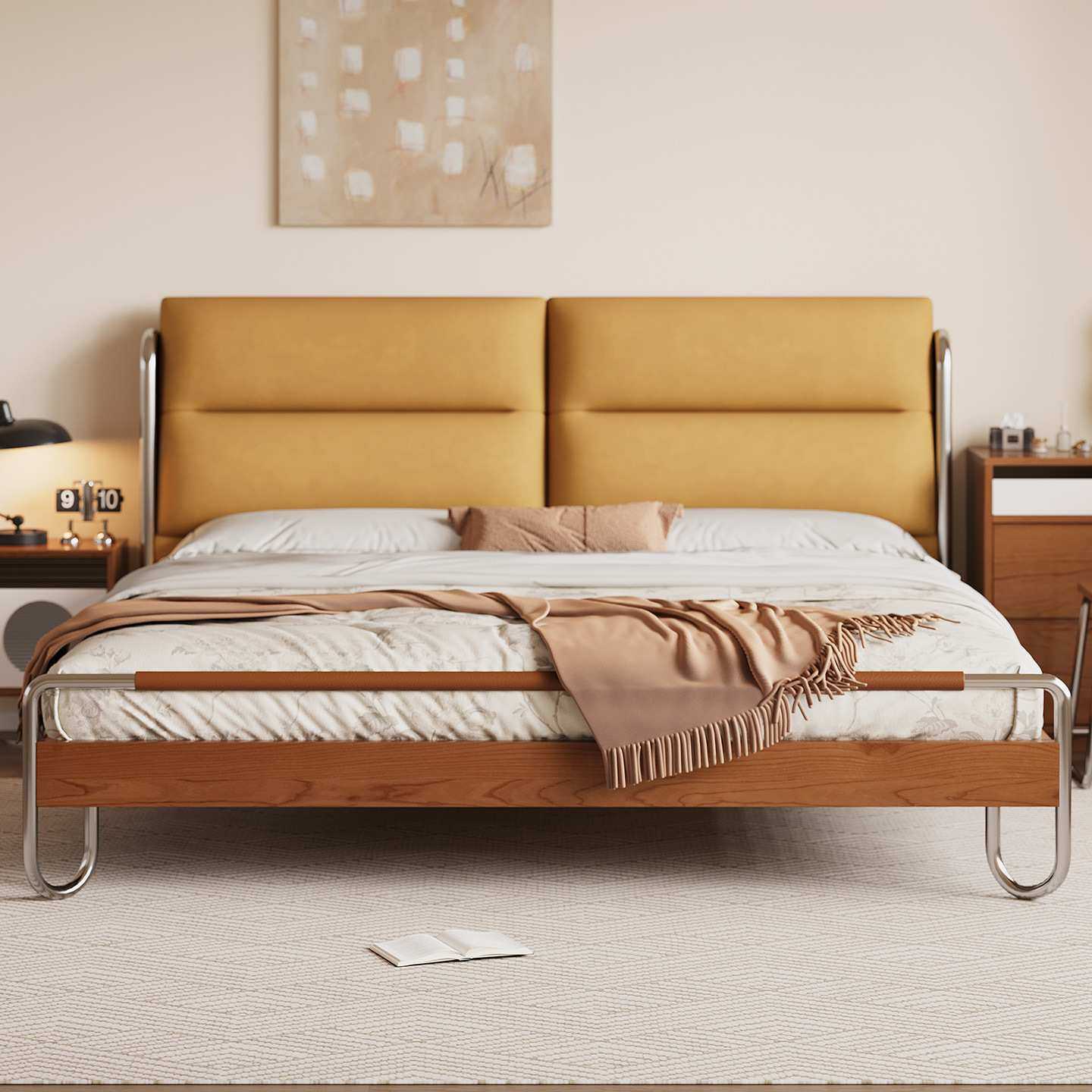 中古风实木床包豪斯1.8米卧室双人床婚床1.5米靠背软包法式复古床,3C数码配件,摄像机配件,淘宝优惠券,粉丝福利购,淘宝优惠卷