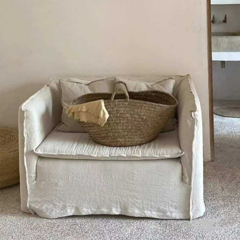 侘寂风法式复古全拆洗亚麻布艺民宿酒店单人直排小户型设计师沙发,3C数码配件,摄像机配件,淘宝优惠券,粉丝福利购,淘宝优惠卷