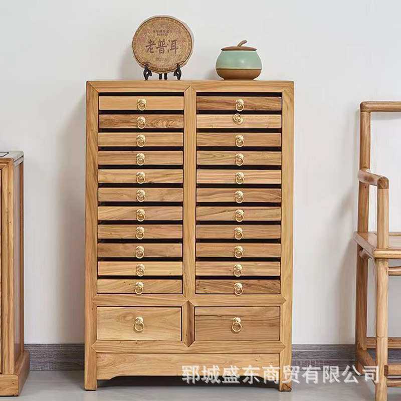 老榆木多层抽屉式收纳储物柜新中式靠墙餐边柜玄关柜茶叶柜斗柜