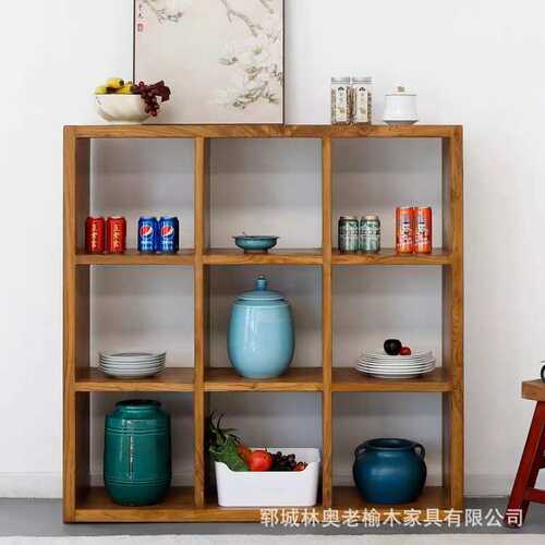 老榆木博古架客厅落地式格子架茶具杂物收纳架多宝阁隔断展示架