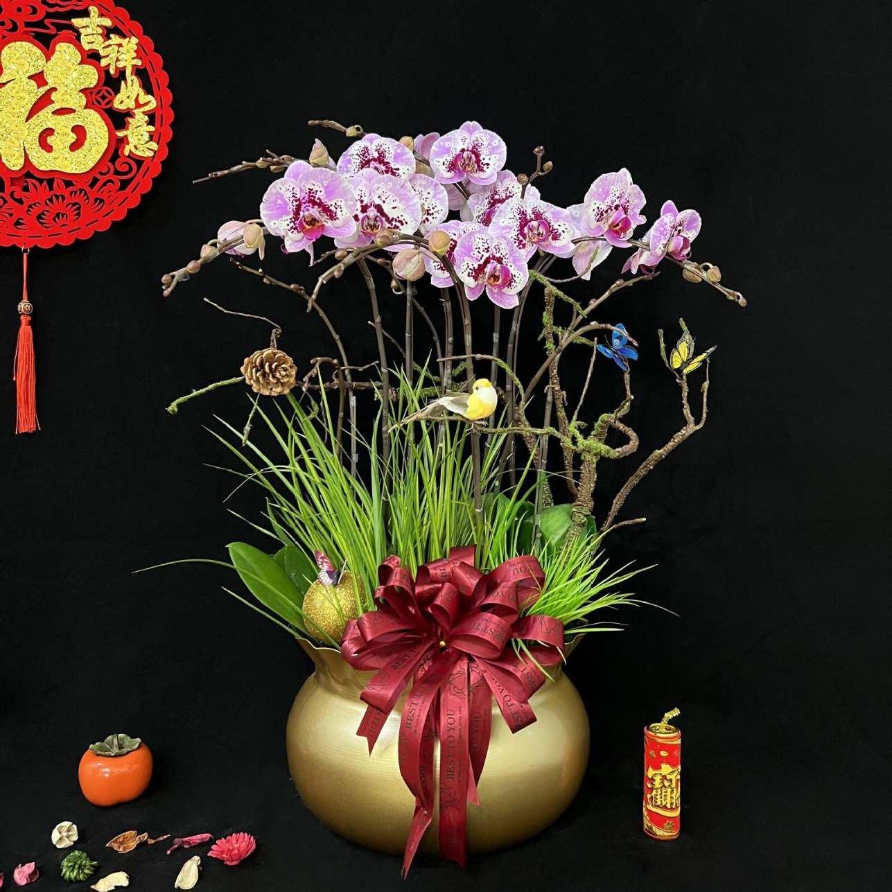 福袋花瓶铁艺花盆花器蝴蝶兰金属北欧花架盆器绿植仿真花新中式摆