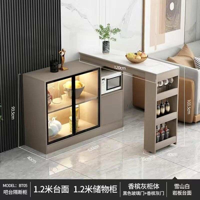 吧台家用岩板餐边桌一体转角意式轻奢靠墙吧台桌简约客厅伸缩岛台