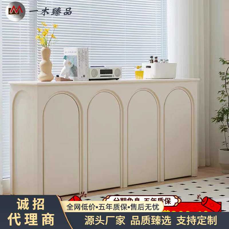 法式复古餐边柜实木装饰拱门储物柜北欧家具美式轻奢奶油白玄关柜