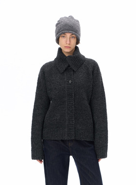 call it a day 黑灰色/浅咖色立领羊毛圈圈纱毛衣女软糯针织上衣