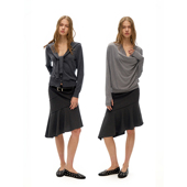 day call 灰色条纹低腰A字不规则荷叶摆半身裙高智西装 中裙