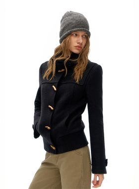 call it a day立领全羊毛 摇粒绒内衬 修身正肩牛角扣毛呢外套