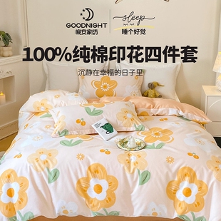 晚安家纺新全棉100纯棉床上四件套双人简约四季 通用高档床品套件