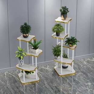 客厅造型花架靠墙楼梯转角电视柜旁花架子多肉花台置物架实木