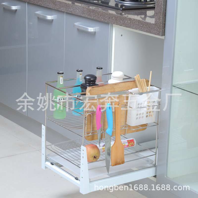 定做不锈钢置物架厨房收纳拉篮定制电解沥水篮碗架旋转香料架