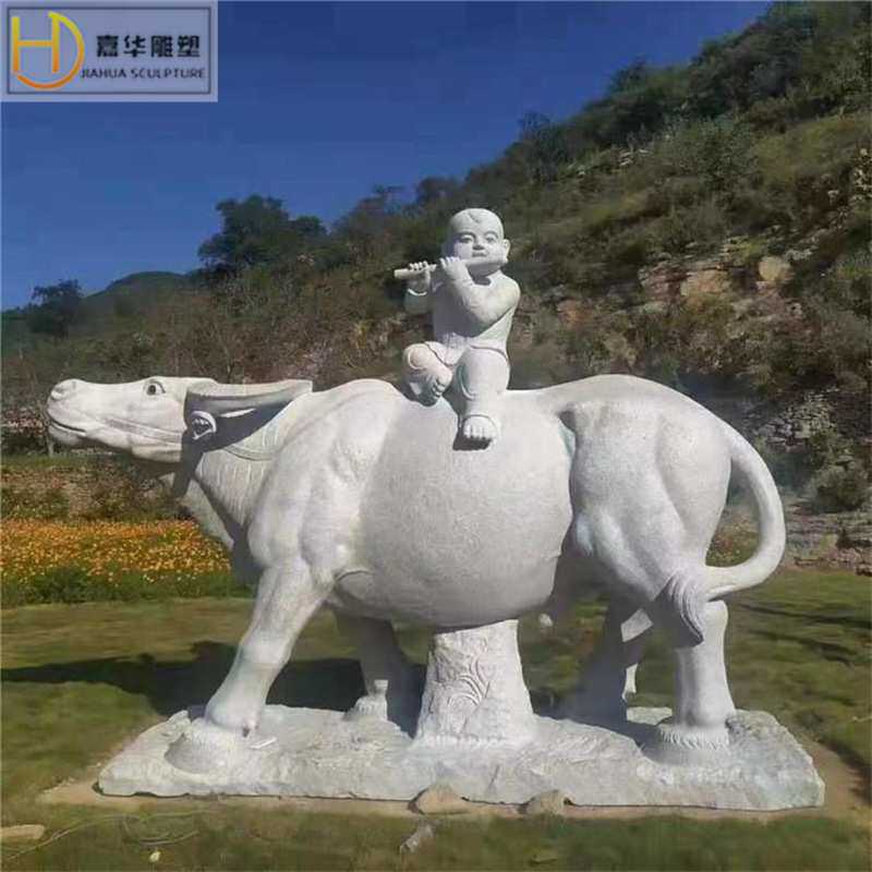 石雕牧牛童景观雕像大理石人物青石吹笛牡牛童子雕塑摆件公园装饰