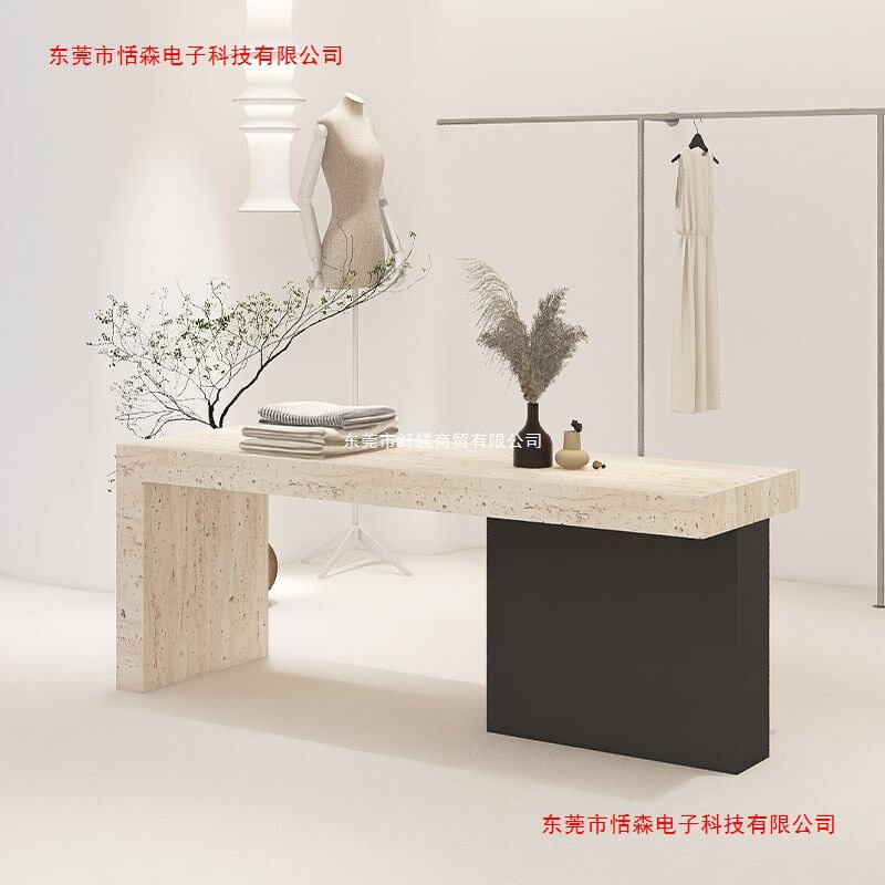 服装店展示中岛桌展示柜仿洞石流水台黑色女装衣服饰品摆件陈列柜