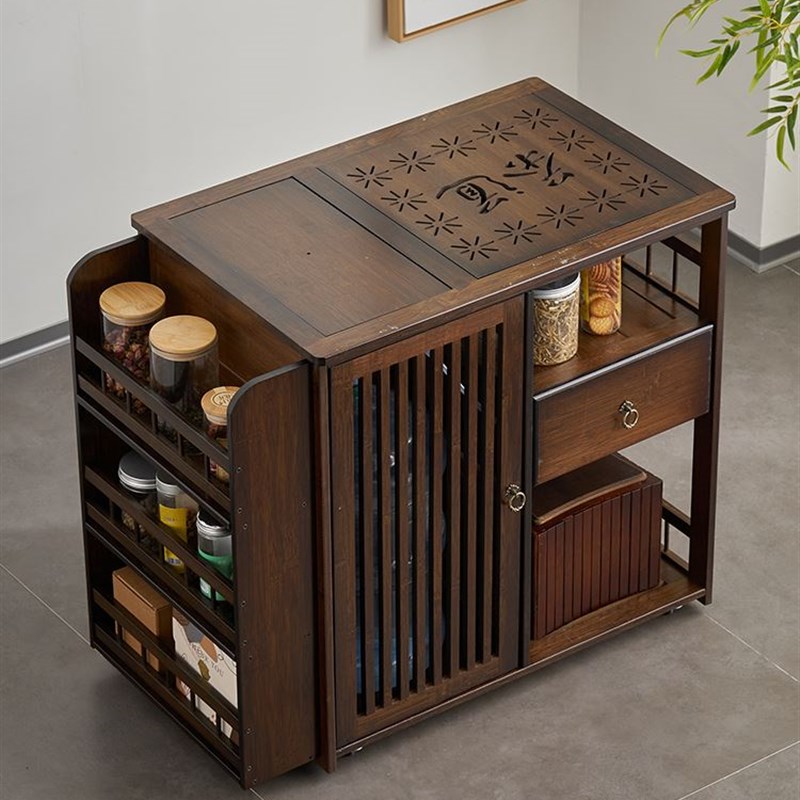 移动茶台家用小茶桌带轮茶几实木中式茶水柜功夫茶具烧水一体茶车