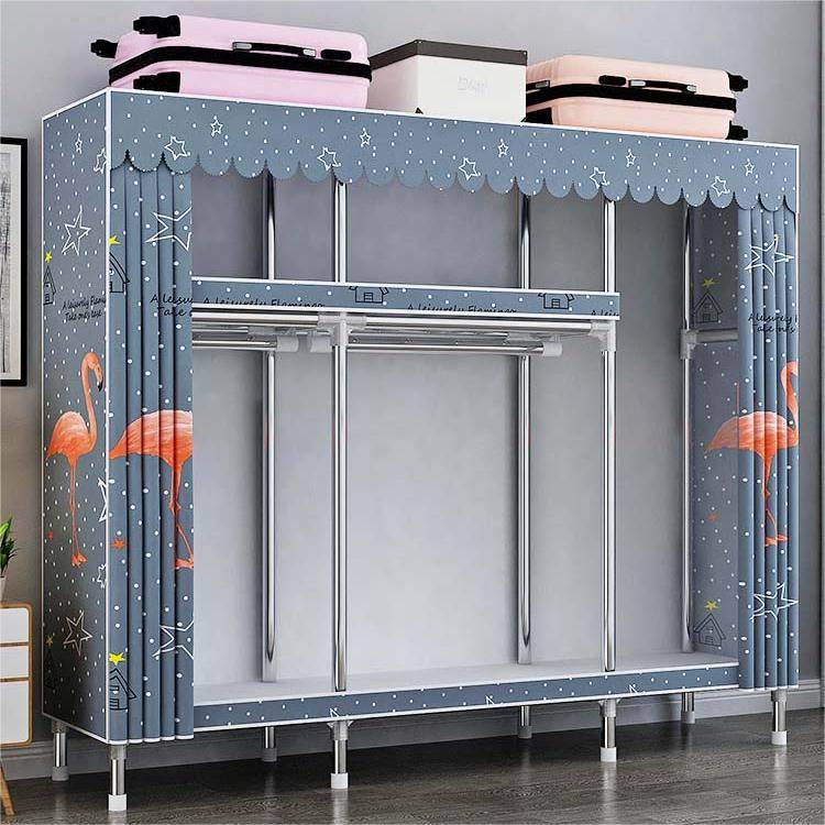 衣柜家用卧室简易组装布衣柜出租房用全钢架加粗加厚衣橱结实耐用