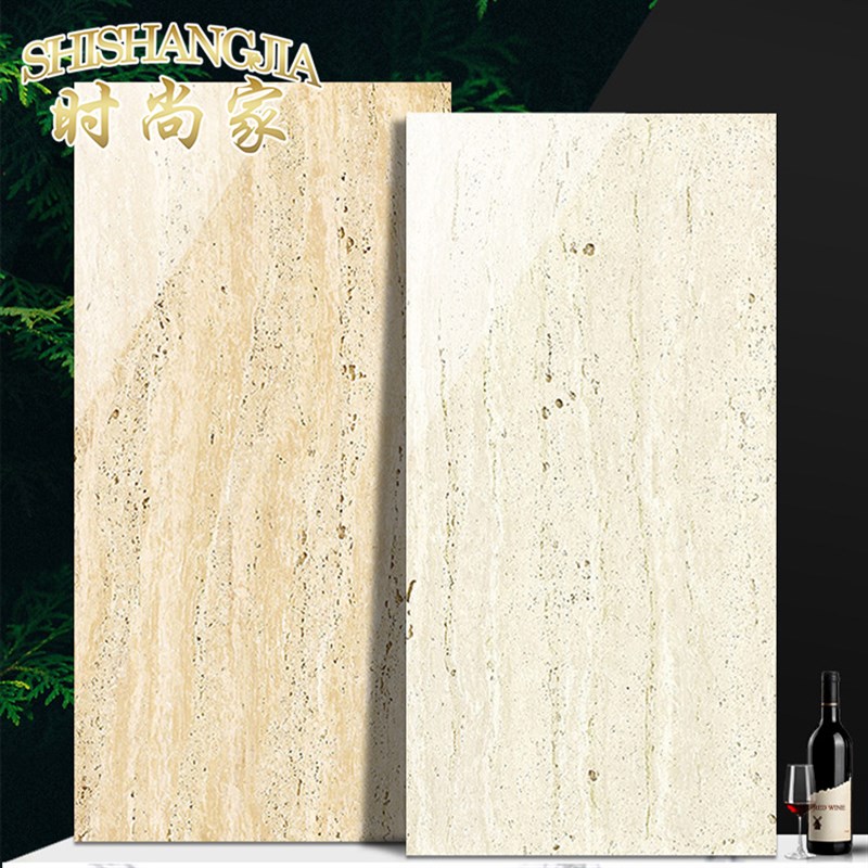 黄白色真洞洞石瓷砖800x800 客厅地砖玻化砖地板砖600x1200背景墙