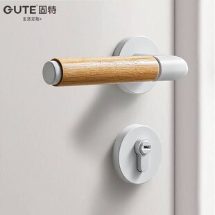 原木门锁家用通用型白色房门锁室内卧室房门把手磁吸静音锁具