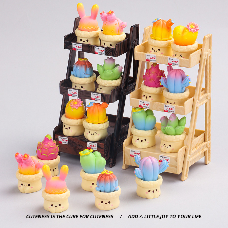 可爱仙人掌盲袋微缩仿真植物盆栽花架模型迷你玩具儿童娃娃屋摆件