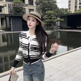 【希林娜依同款】Le Depaysement设计感拼色logo绑带针织衫毛衣