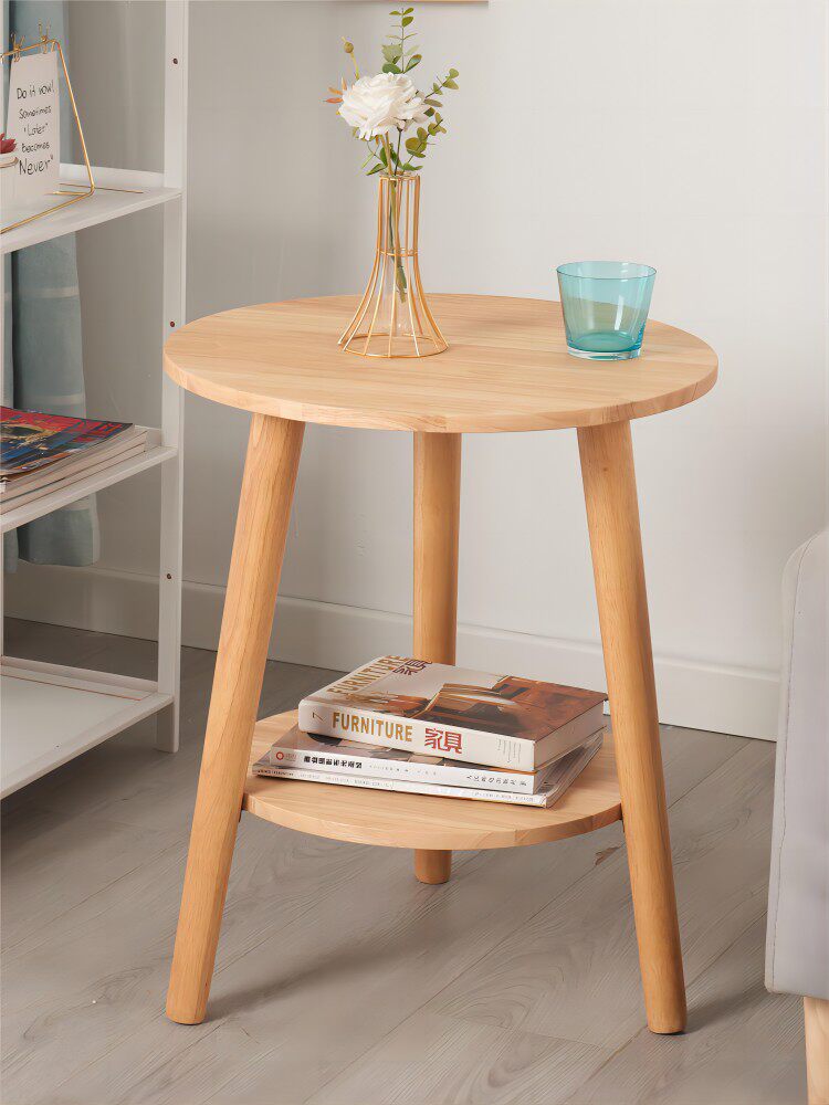 实木小圆桌沙发边几家用客厅茶几阳台小桌子小户型圆桌简约原木桌