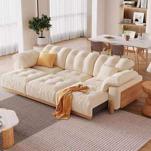 多功能伸缩电动沙发床奶油风客厅直排三四人位奶油风布艺沙发新款