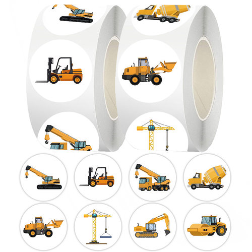 500贴/卷工程车贴纸卷卷贴卡通挖掘机手账贴纸封口贴切膜胶带