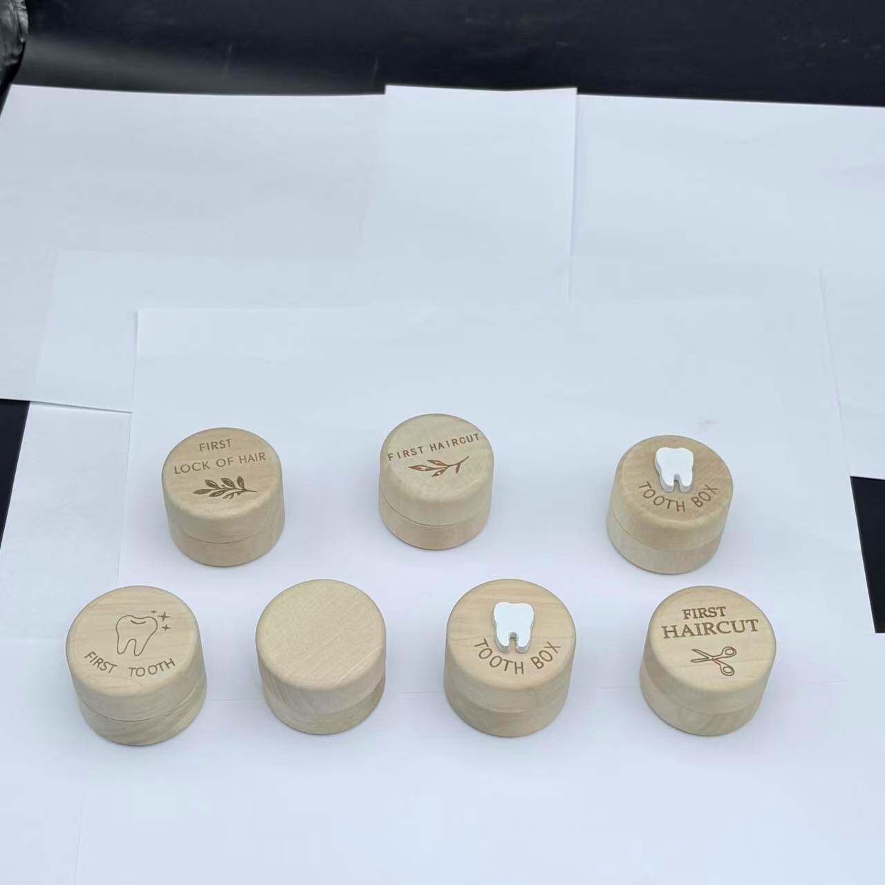 圆形首饰约实木乳牙收纳可刻字纪念宝宝乳牙胎毛首饰耳钉收纳木盒