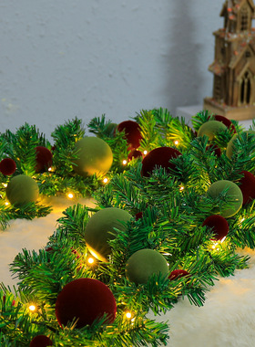 植绒球圣诞装饰藤条酒红色果绿色圣诞节装饰商场酒吧大门橱窗挂件