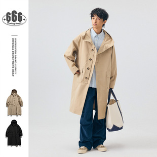 UNDREST英伦风超绝复古工装大衣高级感风衣中长款男宽松连帽外套