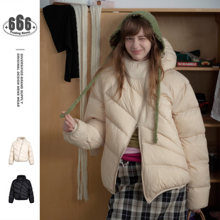 STAFFPICK小众设计斜拉链连帽冬季外套男女宽松90白鸭绒羽绒服