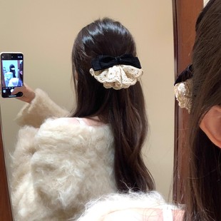 法式蝴蝶结蕾丝裙摆发夹女高级感弹簧夹子后脑勺半扎发夹发卡头饰